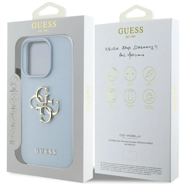 Чохол Guess Grained Big 4G Logo Small Classic Logo для iPhone 16 Pro Max Blue (GUHCP16XPGT4MBB)