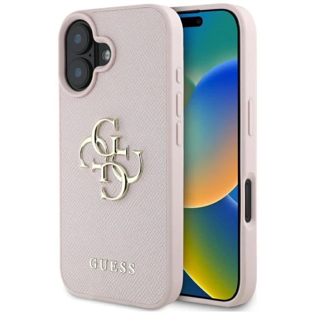 Чохол Guess Grained Big 4G Logo Small Classic Logo для iPhone 16 Pink (GUHCP16SPGT4MBP)