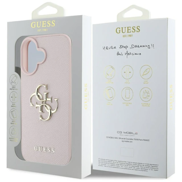 Чохол Guess Grained Big 4G Logo Small Classic Logo для iPhone 16 Pink (GUHCP16SPGT4MBP)