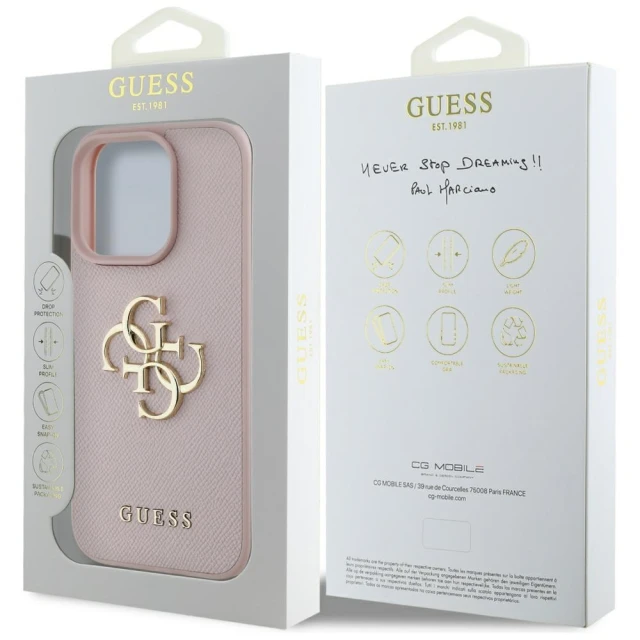 Чохол Guess Grained Big 4G Logo Small Classic Logo для iPhone 16 Pro Pink (GUHCP16LPGT4MBP)
