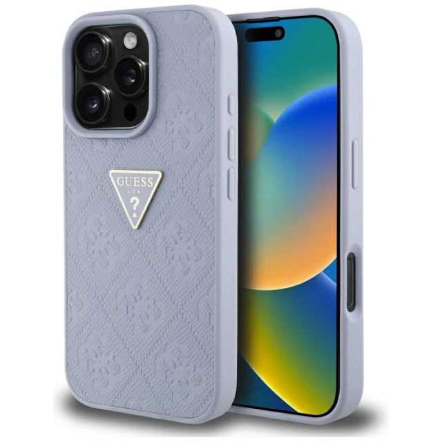 Чохол Guess Hot Stamp 4G Pattern Triangle Metal Logo для iPhone 16 Pro Purple (GUHCP16LPGP4STRU)