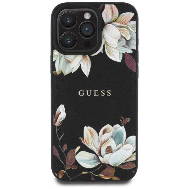 Чохол Guess Grained Printed Flower Pattern для iPhone 16 Pro Black with MagSafe (GUHMP16LPGNMPLMK)