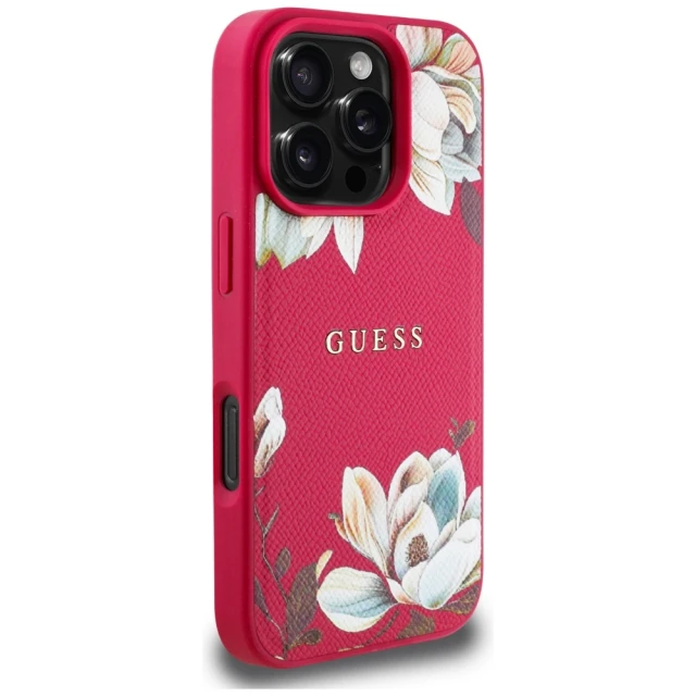 Чохол Guess Grained Printed Flower Pattern для iPhone 16 Pro Fuchsia with MagSafe (GUHMP16LPGNMPLMF)