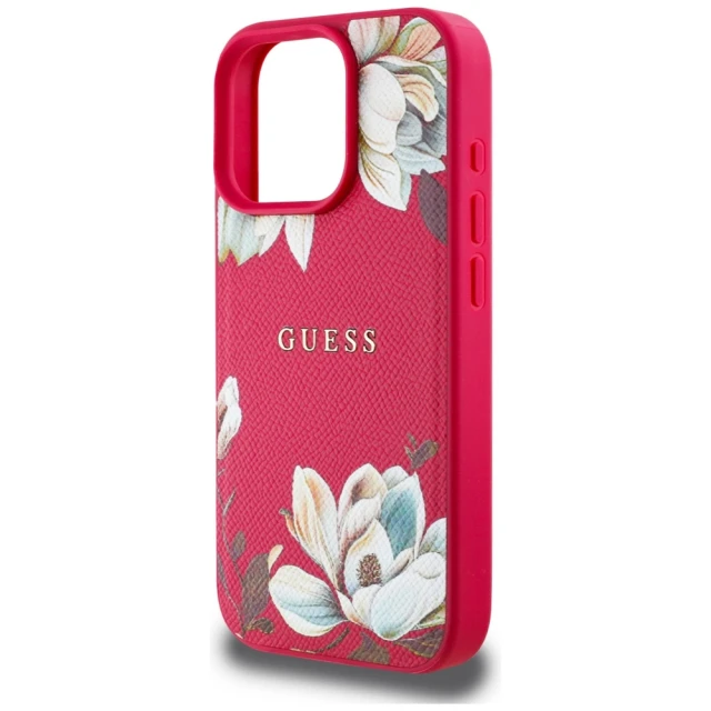 Чохол Guess Grained Printed Flower Pattern для iPhone 16 Pro Fuchsia with MagSafe (GUHMP16LPGNMPLMF)
