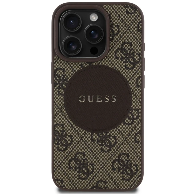 Чохол Guess 4G Round Patch Classic Logo для iPhone 16 Pro Brown with MagSafe (GUHMP16LP4PGRSGW)