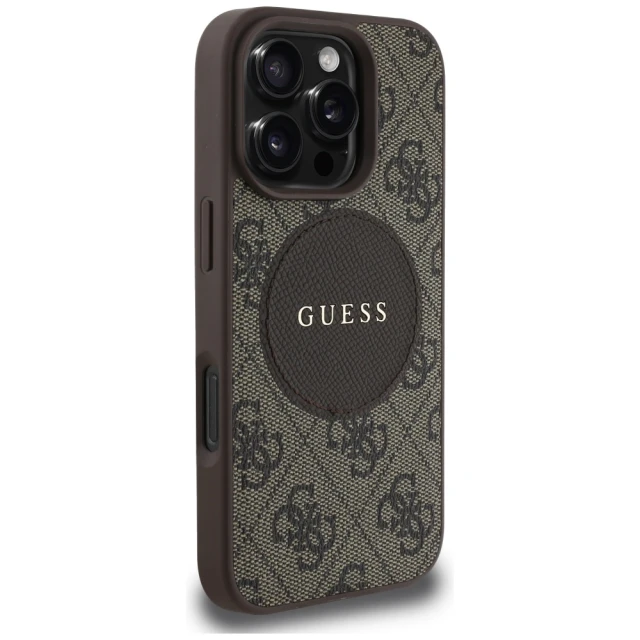 Чохол Guess 4G Round Patch Classic Logo для iPhone 16 Pro Brown with MagSafe (GUHMP16LP4PGRSGW)