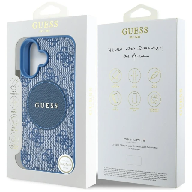 Чохол Guess 4G Round Patch Classic Logo для iPhone 16 Blue with MagSafe (GUHMP16SP4PGRSGB)