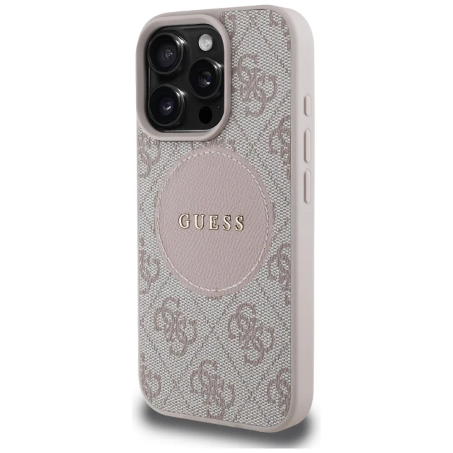 Чохол Guess 4G Round Patch Classic Logo для iPhone 16 Pro Max Pink with MagSafe (GUHMP16XP4PGRSGP)