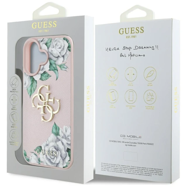 Чохол Guess Grained Roses Big 4G Logo для iPhone 16 Pink (GUHCP16SPGROP4MP)