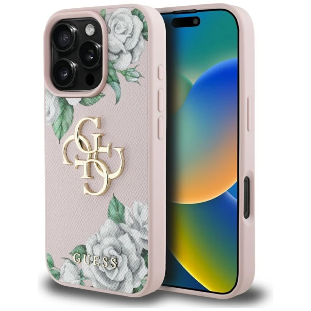 Чехол Guess Grained Roses Big 4G Logo для iPhone 16 Pro Max Pink (GUHCP16XPGROP4MP)