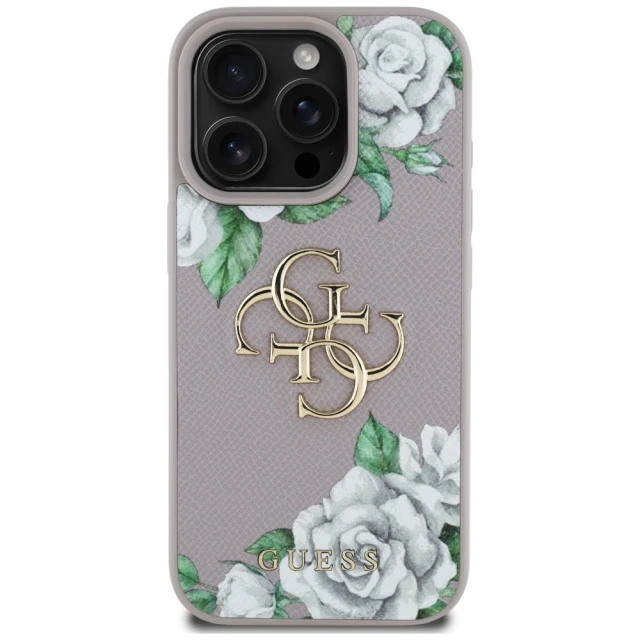 Чохол Guess Grained Roses Big 4G Logo для iPhone 16 Pro Max Purple (GUHCP16XPGROP4MU)