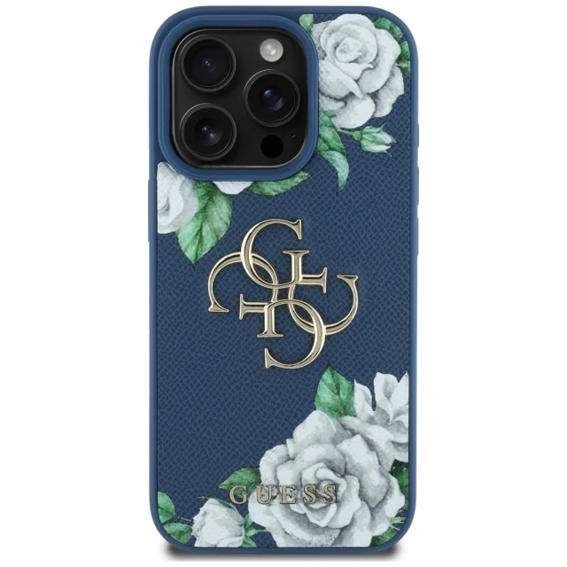Чохол Guess Grained Roses Big 4G Logo для iPhone 16 Pro Blue (GUHCP16LPGROP4MB)