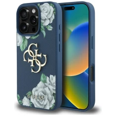 Чохол Guess Grained Roses Big 4G Logo для iPhone 16 Pro Max Blue (GUHCP16XPGROP4MB)