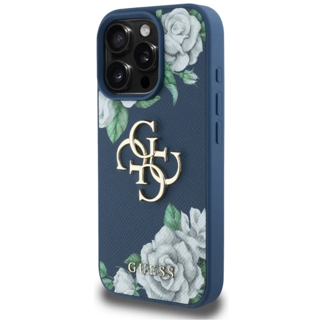 Чохол Guess Grained Roses Big 4G Logo для iPhone 16 Pro Max Blue (GUHCP16XPGROP4MB)
