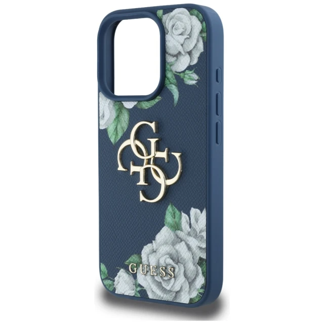 Чохол Guess Grained Roses Big 4G Logo для iPhone 16 Pro Max Blue (GUHCP16XPGROP4MB)