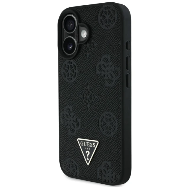 Чехол Guess Grained Hot Stamp Peony Pattern Triangle Logo для iPhone 16 Black with MagSafe (GUHMP16SPGBTMK)