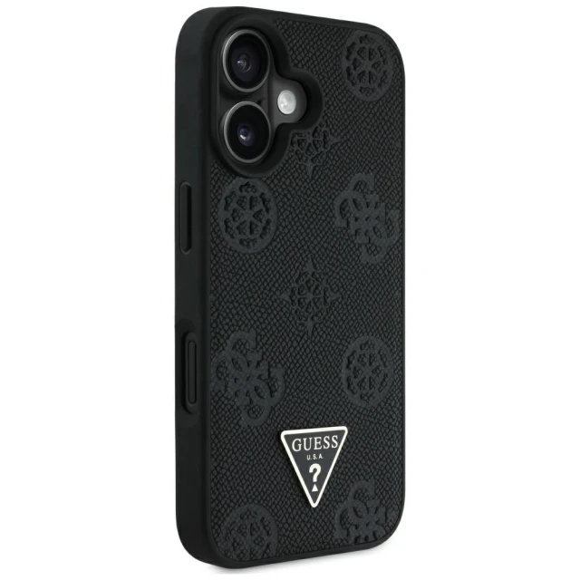 Чехол Guess Grained Hot Stamp Peony Pattern Triangle Logo для iPhone 16 Black with MagSafe (GUHMP16SPGBTMK)