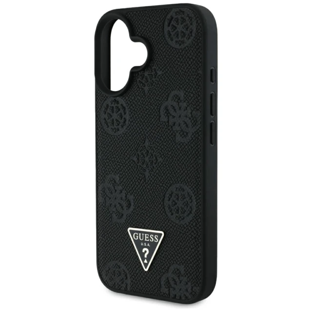 Чехол Guess Grained Hot Stamp Peony Pattern Triangle Logo для iPhone 16 Black with MagSafe (GUHMP16SPGBTMK)
