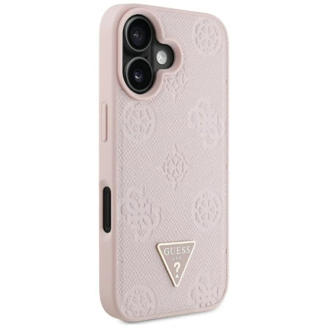 Чехол Guess Grained Hot Stamp Peony Pattern Triangle Logo для iPhone 16 Pink with MagSafe (GUHMP16SPGBTMP)