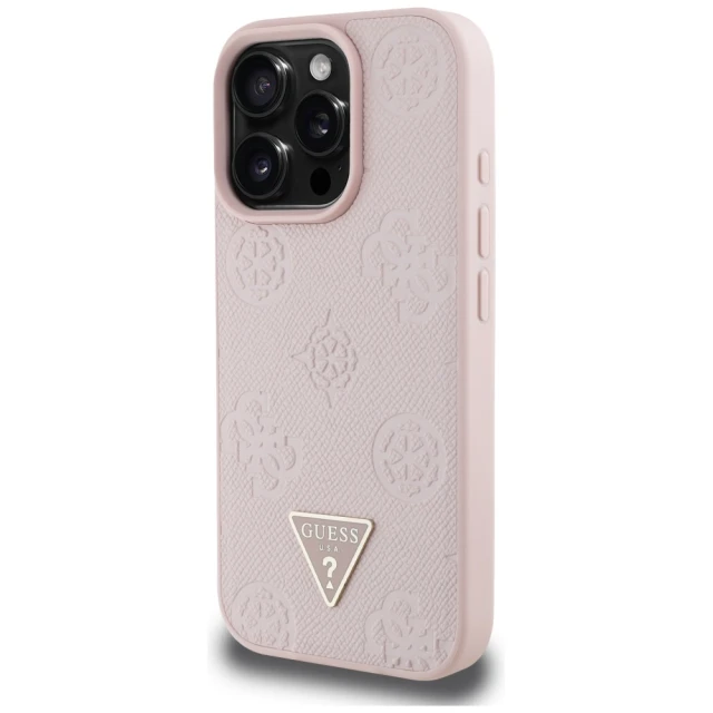 Чохол Guess Grained Hot Stamp Peony Pattern Triangle Logo для iPhone 16 Pro Pink with MagSafe (GUHMP16LPGBTMP)
