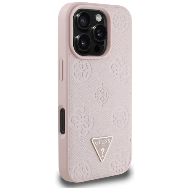 Чохол Guess Grained Hot Stamp Peony Pattern Triangle Logo для iPhone 16 Pro Pink with MagSafe (GUHMP16LPGBTMP)