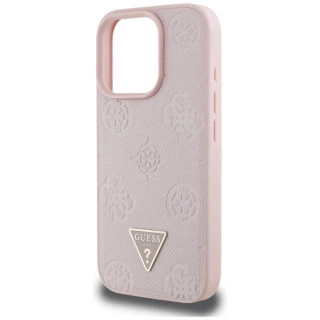Чохол Guess Grained Hot Stamp Peony Pattern Triangle Logo для iPhone 16 Pro Pink with MagSafe (GUHMP16LPGBTMP)