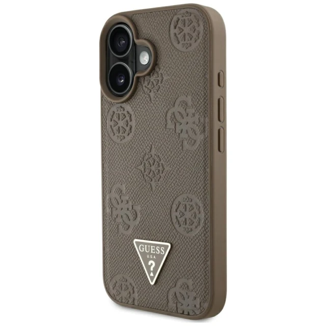 Чохол Guess Grained Hot Stamp Peony Pattern Triangle Logo для iPhone 16 Brown with MagSafe (GUHMP16SPGBTMW)