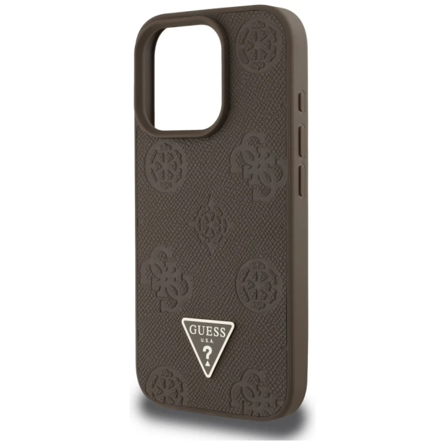 Чохол Guess Grained Hot Stamp Peony Pattern Triangle Logo для iPhone 16 Pro Brown with MagSafe (GUHMP16LPGBTMW)