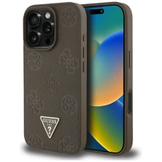 Чохол Guess Grained Hot Stamp Peony Pattern Triangle Logo для iPhone 16 Pro Max Brown with MagSafe (GUHMP16XPGBTMW)