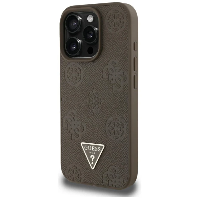 Чохол Guess Grained Hot Stamp Peony Pattern Triangle Logo для iPhone 16 Pro Max Brown with MagSafe (GUHMP16XPGBTMW)