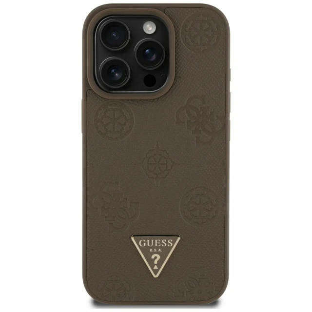 Чохол Guess Grained Hot Stamp Peony Pattern Triangle Logo для iPhone 16 Pro Max Brown with MagSafe (GUHMP16XPGBTMW)