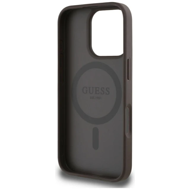 Чохол Guess Grained Hot Stamp Peony Pattern Triangle Logo для iPhone 16 Pro Max Brown with MagSafe (GUHMP16XPGBTMW)