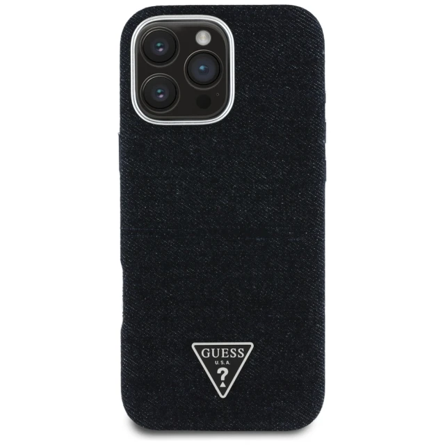 Чехол Guess Denim Triangle Logo для iPhone 16 Pro Max Black with MagSafe (GUHMP16XRJFWTLK)