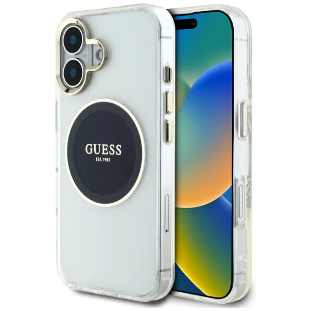 Чохол Guess IML Metal Colored Circle Classic Logo для iPhone 16 Black with MagSafe (GUHMP16SHTDRCEDK)