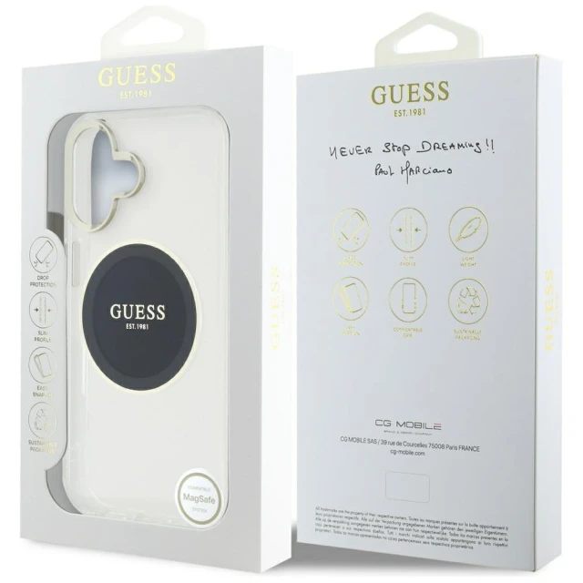 Чохол Guess IML Metal Colored Circle Classic Logo для iPhone 16 Black with MagSafe (GUHMP16SHTDRCEDK)
