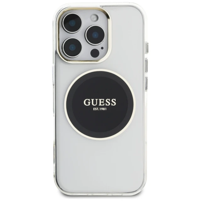 Чохол Guess IML Metal Colored Circle Classic Logo для iPhone 16 Pro Black with MagSafe (GUHMP16LHTDRCEDK)
