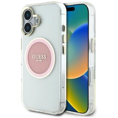 Чохол Guess IML Metal Colored Circle Classic Logo для iPhone 16 Pink with MagSafe (GUHMP16SHTDRCEDP)