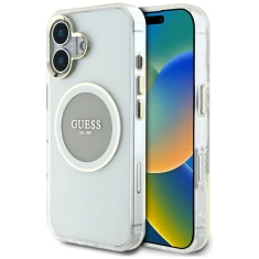 Чохол Guess IML Metal Colored Circle Classic Logo для iPhone 16 Grey with MagSafe (GUHMP16SHTDRCEDG)