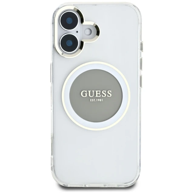 Чохол Guess IML Metal Colored Circle Classic Logo для iPhone 16 Grey with MagSafe (GUHMP16SHTDRCEDG)