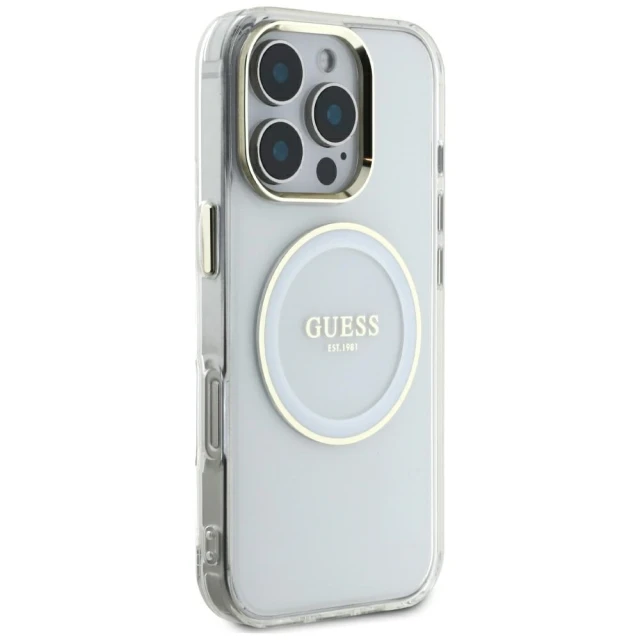 Чехол Guess IML Metal Colored Circle Classic Logo для iPhone 16 Pro Max White with MagSafe (GUHMP16XHTDRCEDH)
