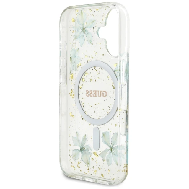 Чохол Guess Resin Flower Glitter для iPhone 16 Turquoise with MagSafe (GUHMP16SRBFGFGMQ)