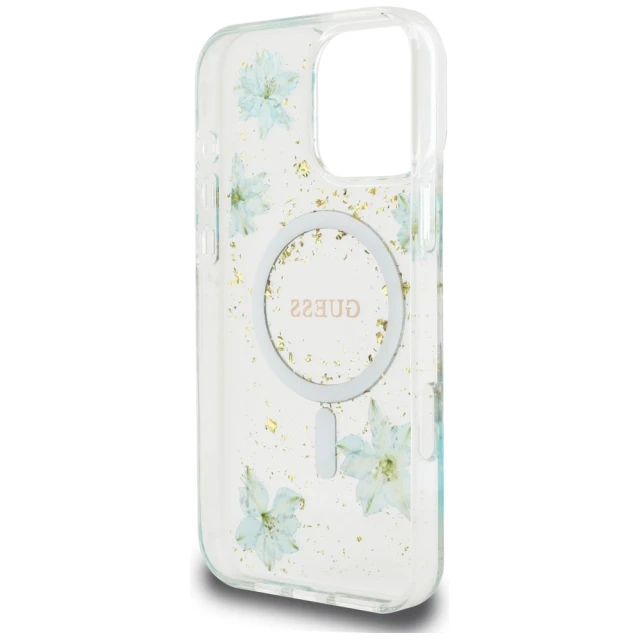 Чохол Guess Resin Flower Glitter для iPhone 16 Pro Max Turquoise with MagSafe (GUHMP16XRBFGFGMQ)