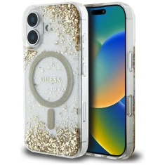 Чохол Guess Resin Bottom Glitter для iPhone 16 Gold with MagSafe (GUHMP16SRGRGED)
