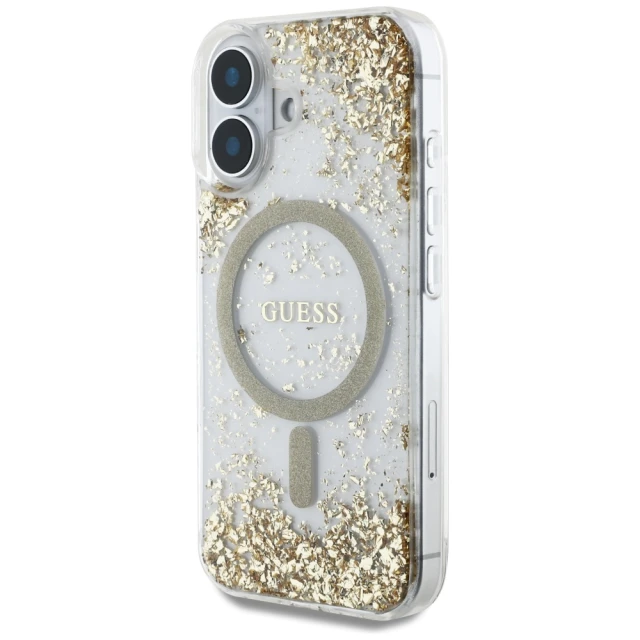 Чохол Guess Resin Bottom Glitter для iPhone 16 Gold with MagSafe (GUHMP16SRGRGED)