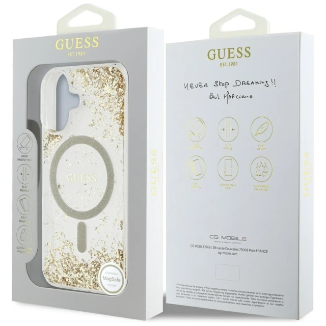 Чохол Guess Resin Bottom Glitter для iPhone 16 Gold with MagSafe (GUHMP16SRGRGED)