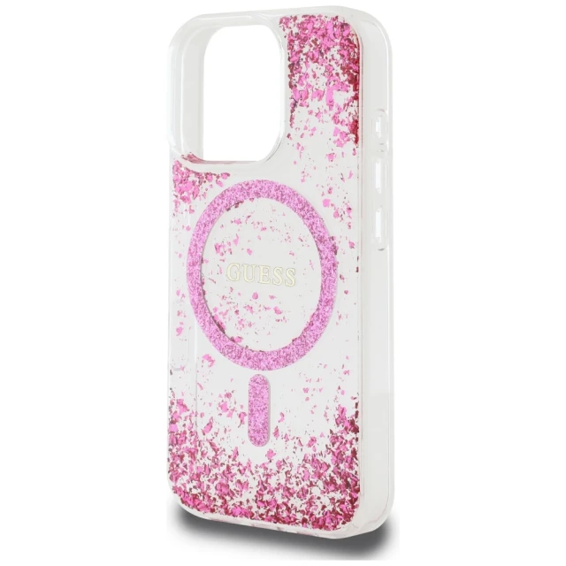 Чохол Guess Resin Bottom Glitter для iPhone 16 Pro Pink with MagSafe (GUHMP16LRGRGEP)