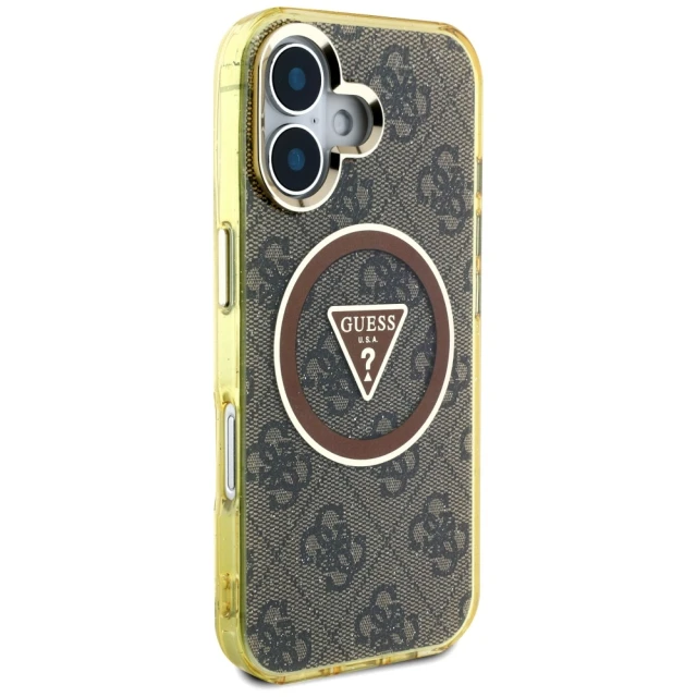 Чохол Guess IML Metal Glitter 4G Circle Triangle для iPhone 16 Brown with MagSafe (GUHMP16SHG4PRTGW)