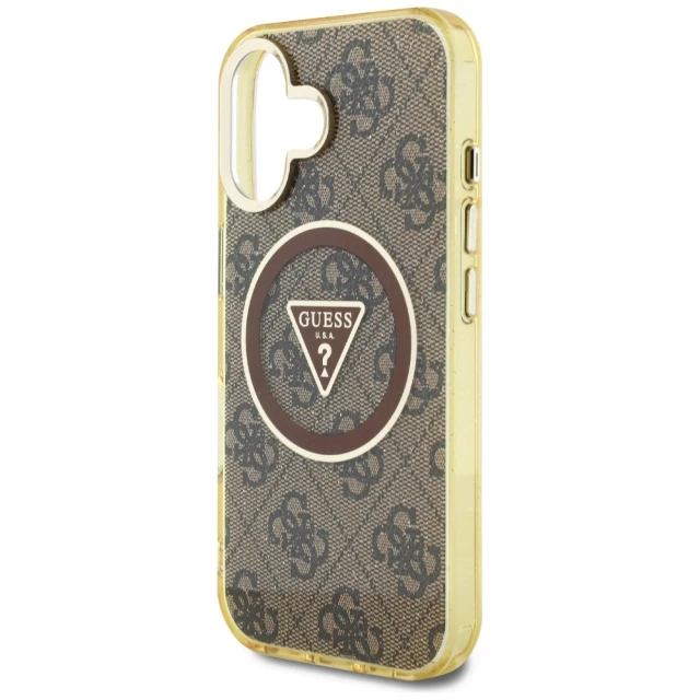 Чохол Guess IML Metal Glitter 4G Circle Triangle для iPhone 16 Brown with MagSafe (GUHMP16SHG4PRTGW)