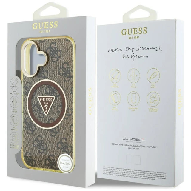 Чохол Guess IML Metal Glitter 4G Circle Triangle для iPhone 16 Brown with MagSafe (GUHMP16SHG4PRTGW)