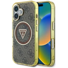 Чохол Guess IML Metal Glitter 4G Circle Triangle для iPhone 16 Brown with MagSafe (GUHMP16SHG4PRTGW)